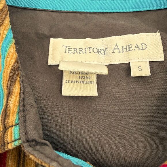 Territory Ahead Men's Aztec Southwest Corduroy Stripe Shirt Tan/Turquoise Small - Picture 9 of 12